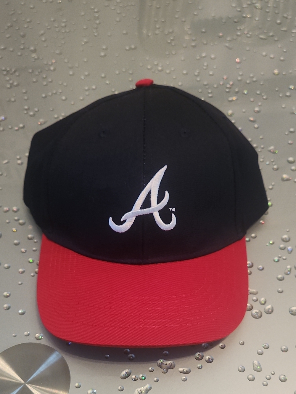 Adult BRAVES  Two-Tone Baseball Cap with Embroidered 'A' Logo - Navy & Red